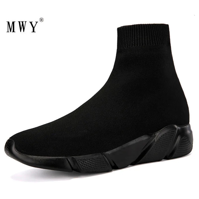 Sukienka buty mwy men high top trampki latające tkane skarpetki buty Schoenen Mannen czarne trenery miękkie wygodne para swobodne buty plus size 230518