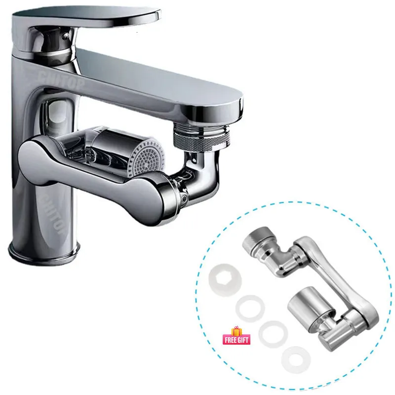 Andra kranar duschar ACCS 1080 ° Universal Rotation Faucet Sprayer Head Dual Effluent Wash Basin Kitchen Robot Arm Extension Aerator Bubbler Munstycke 230518