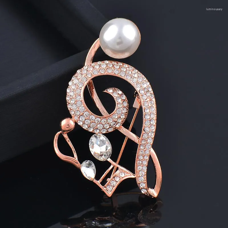 Brooches SINLEERY Crystal Music Note Pearl Women Pin Party Wedding Accessories Fashion Jewelry SSB