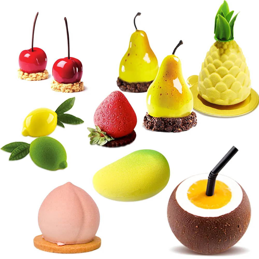 Outils de gâteau Moule en silicone de fruits pour pâtisserie Desserts Mousse Cuisson 3D Pomme Poire Pêche Citron Cerise Fraise Forme Plateau 230518