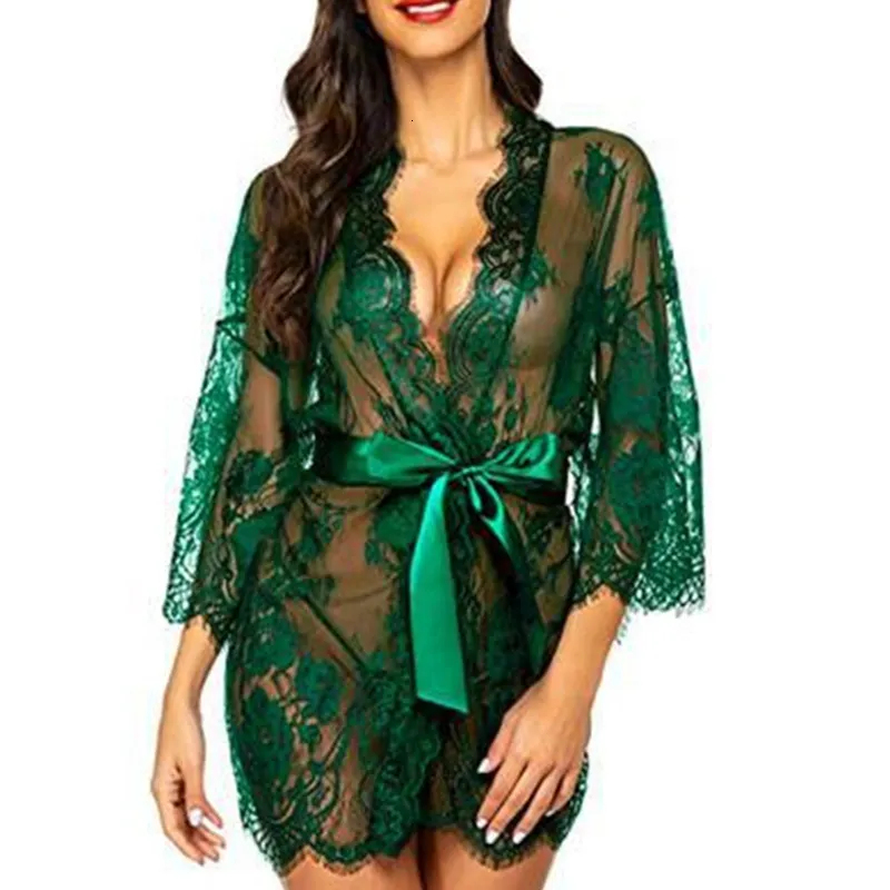 Robe pour femmes Robe pour femmes Robe de demoiselle d'honneur en dentelle Sexy Peignoir de mariage Sous-vêtements Porter des dames Maille Gaze Chemise de nuit avec des bas 230518