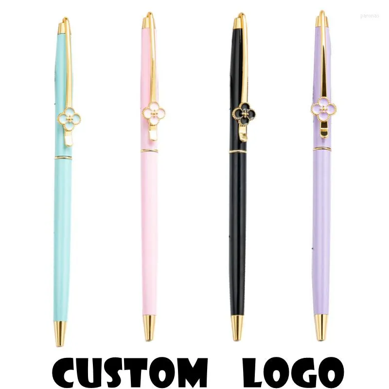 Kawaii Trèfle Métal Plumas Para Escribir Stylo À Bille Logo Personnalisé Publicité Lettrage Nom Gravé