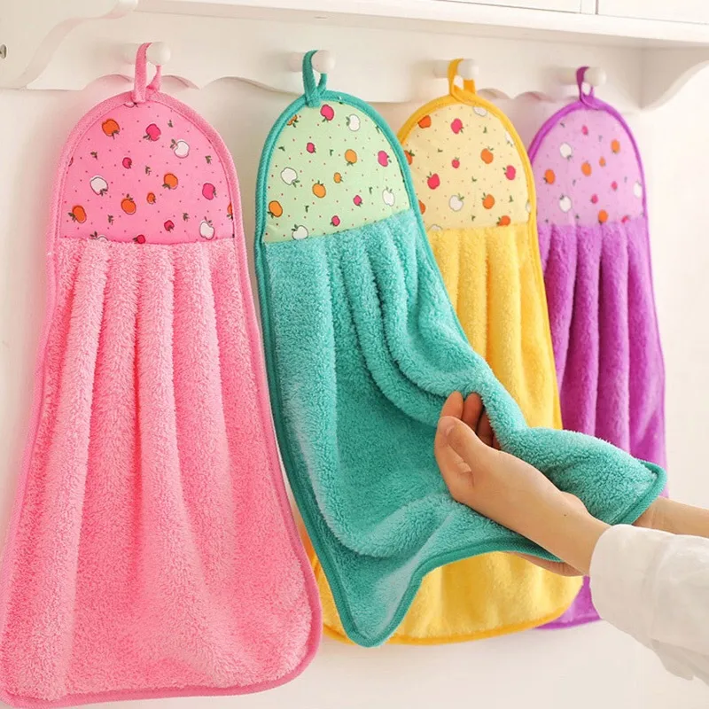 Serviette en velours corail salle de bain essuie-mains doux accrocher serviette tissu absorbant torchon suspendu tissu cuisine salle de bain accessoires