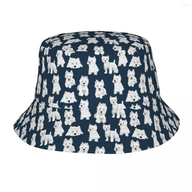 Berets West Highland White Terrier Dog Bucket Hat Unisex Personalized Summer Travel Beach Cute Westie Puppy Hats