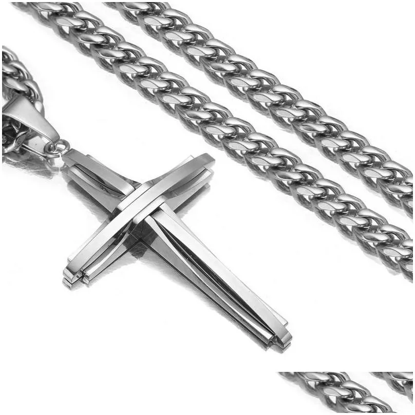 Pendant Necklaces Vintage Cross Necklace Punk Design Classic 316L Stainless Steel Curb Chain Men Women Jewelry Drop Delivery Pendants Dhvm8