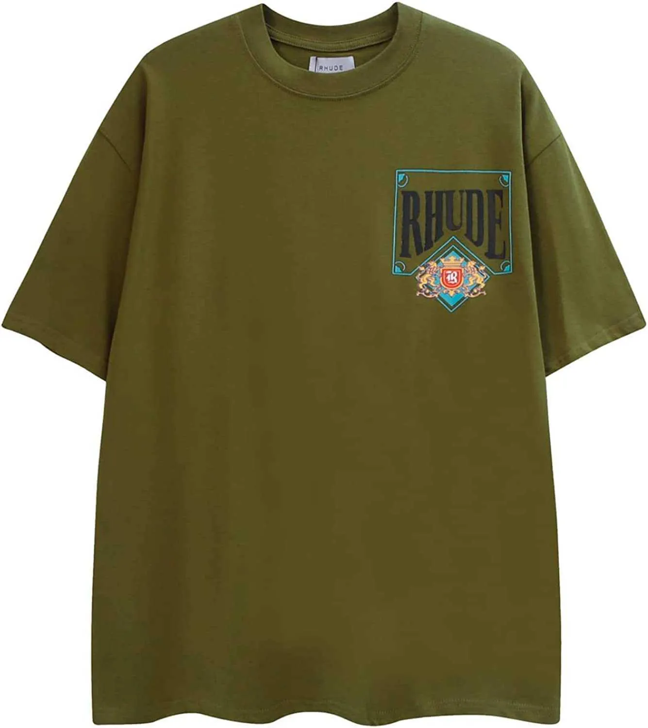 Rhude Rhude Cotton Mens Fashion Tシャツ夏のTシャツは、脂肪を印刷するトレンドのトレンドの前後のTシャツを印刷する脂肪男性の女性の短袖のシャツを印刷