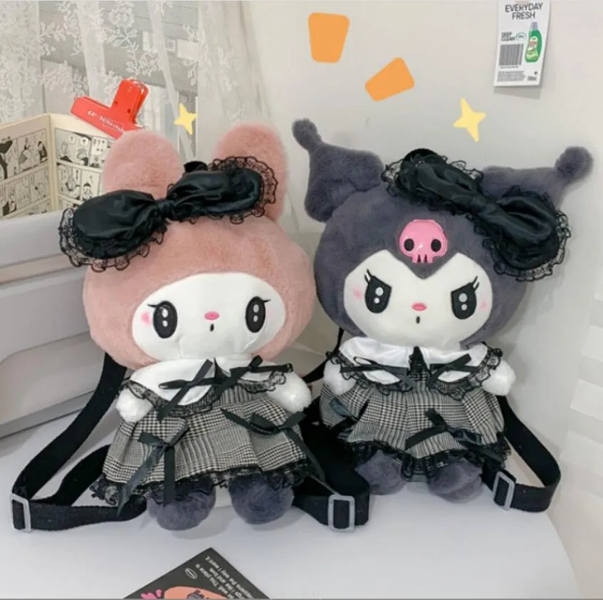 kawaii kuromi 플러시 백팩 소녀 학생 귀여운 소프트 액세서리 지퍼 가방 여자 생일 선물