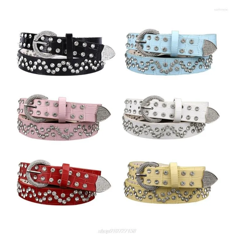 Belts Shinning For Rhinestone Women PU Straps Cowgirl Y2k Girls Fashion Belt Jeans S26 22 Dropship