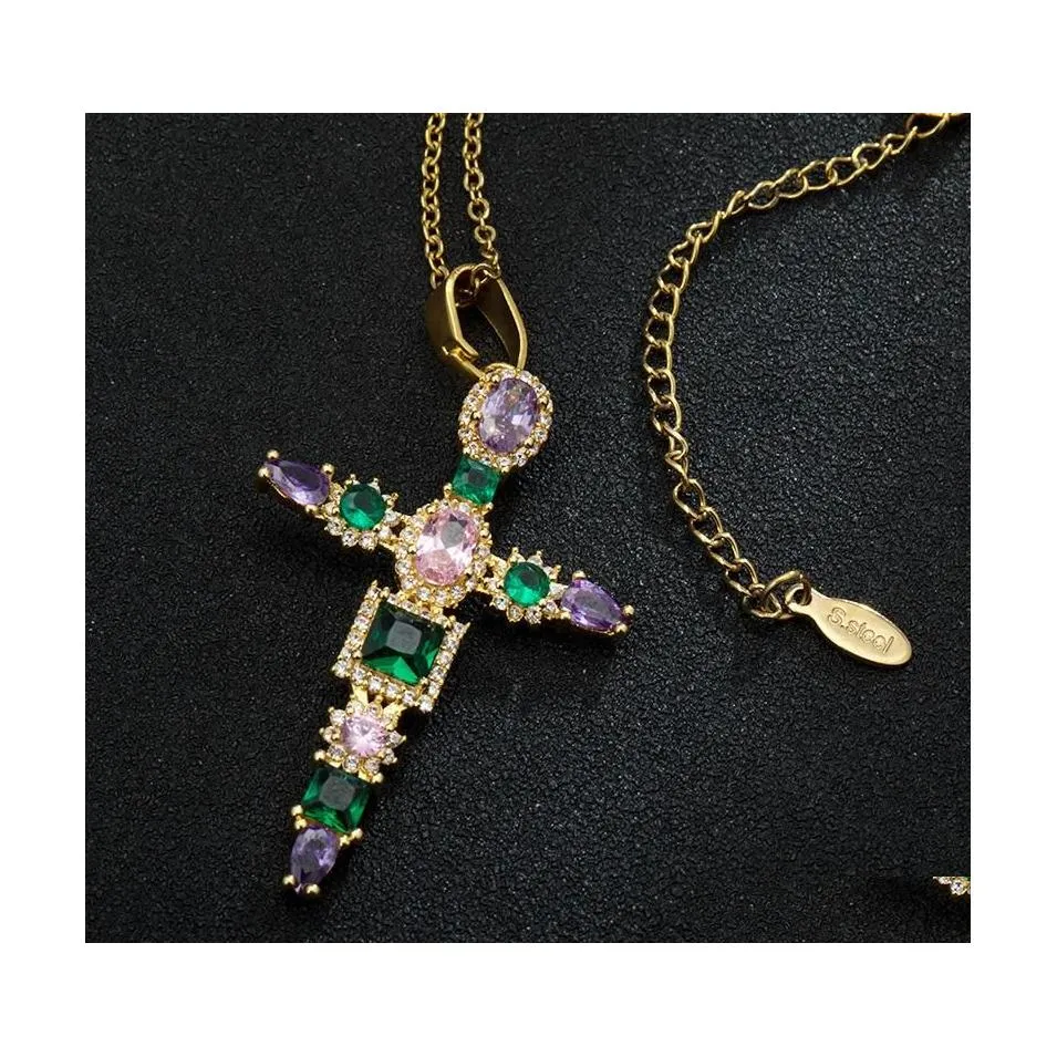 Pendant Necklaces Noble Luxury Crystal Cross Necklace For Women Stainless Steel Chain Charm Initial Wedding Jewelry Gift Drop Delive Dhpbh