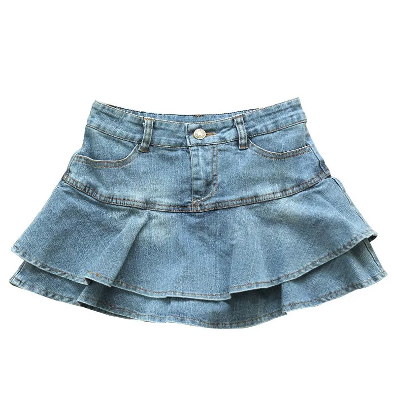 Capris Ruffle Shorts Shorts Shiers Women Summer Kawaii Bassa vita Una linea Y2K Scala in denim Mini jeans gonne Skirt Grirta di sesso all'aperto Donna