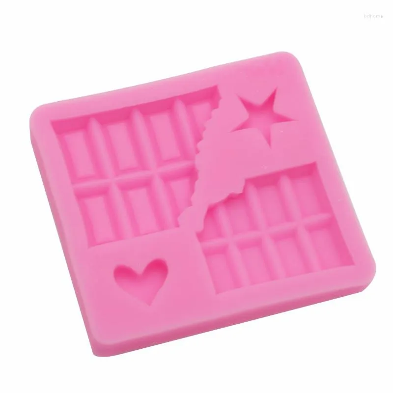 Moldes de cozimento molde de bolo de fondant de chocolate Star de cinco pontas Star Longo Plaid Waffle Relief Digital Tridimensional Love Silicone Mold 15-448