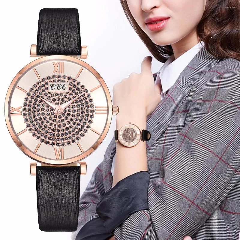 Orologi da polso CCG Moda Orologi da donna Cinturino in pelle con strass di lusso Orologio da donna Luminoso orologio al quarzo da donna romana Zegarki