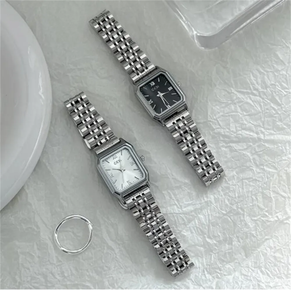 Toppklass Kvinnor Watch Light Luxury Fashion Quartz Stone Material Steel Band 36mm Women's Small Square Watch AAA GIF