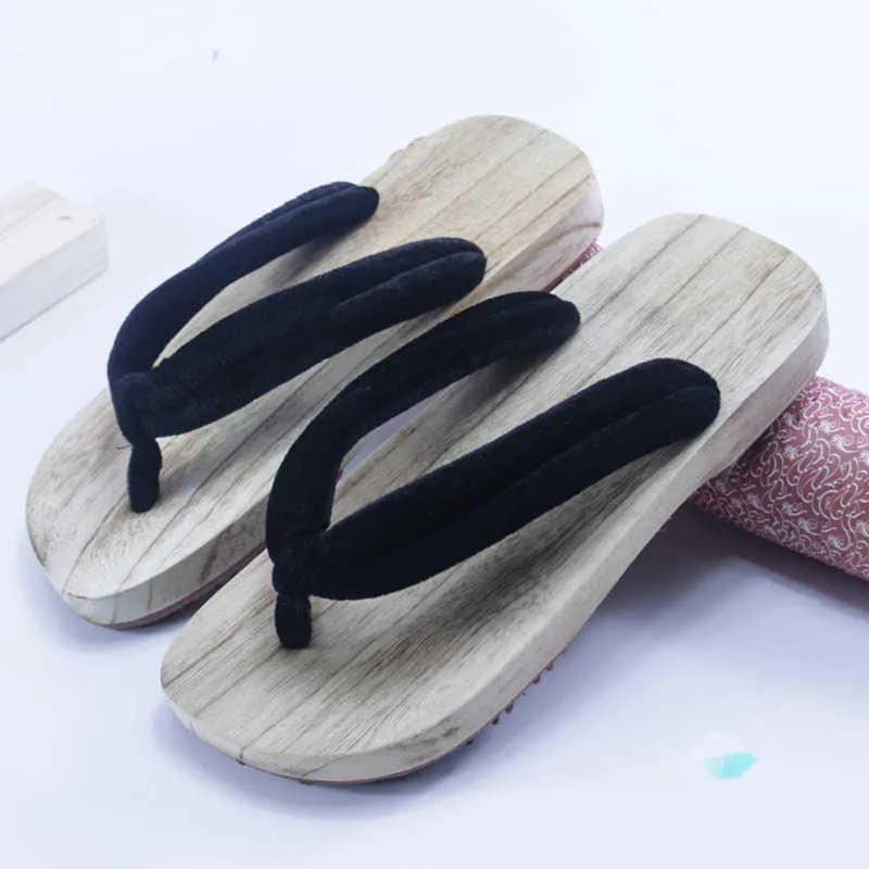 Men Style Round Toe Shoes Cosplay Traditional Wooden Flip Flops Oriental Sandals Sauna Indoor Slipper