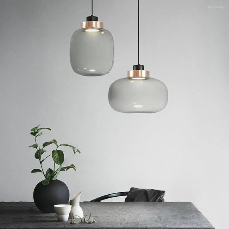 Pendant Lamps Minimalist Modern Vintage Design Grey LED Glass Hanging Light For Bedroom Dining Living Room Restaurant Hall Home Decor