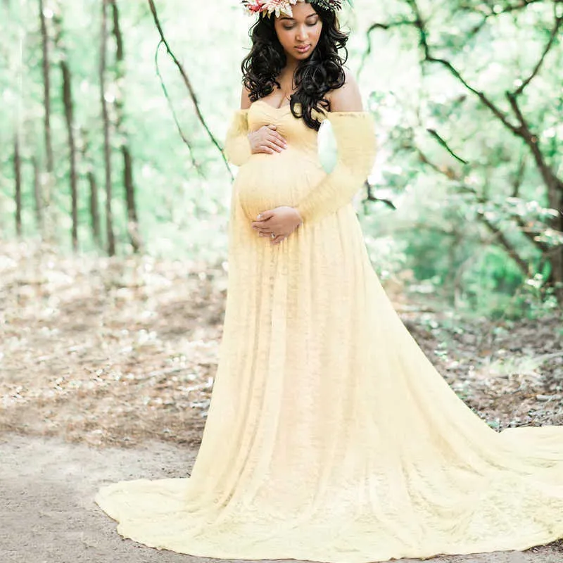 Maternity Photography Gown Lace Pregnancy Dress Ankle-Length Cotton ...
