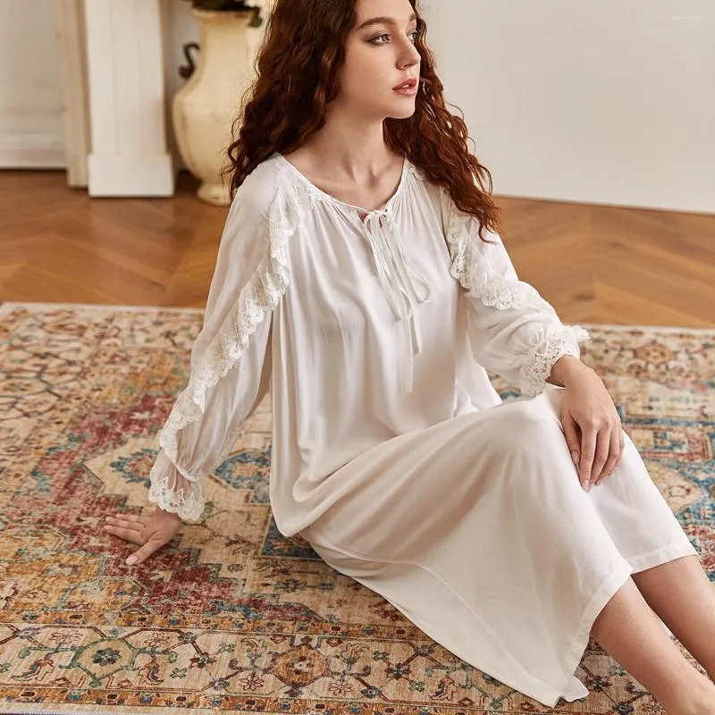 Women's Sleepwear Victorian White Night Dress Women Spring Cotton Long Sleeve Lace Peignoir Vintage Nightgowns Princess Loose Nightdress