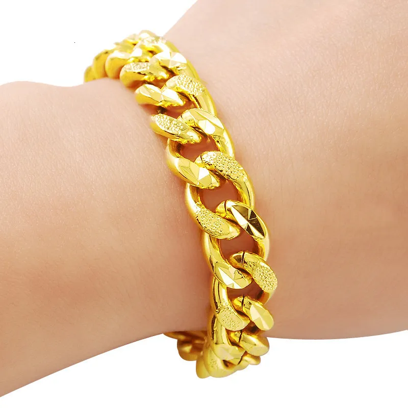 Chaîne 24k Or Jaune Bracelet Plaqué Vintage Classique 9mm Givré Coloré Femmes Hommes Fête Bijoux 230518