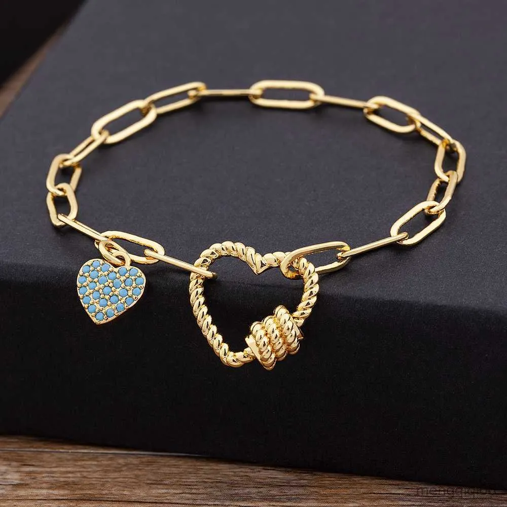 Sale Romantic Heart Bracelets Pendant Link Chain Bracelet for Women Men Copper Cubic Zirconia Party Wedding Jewelry