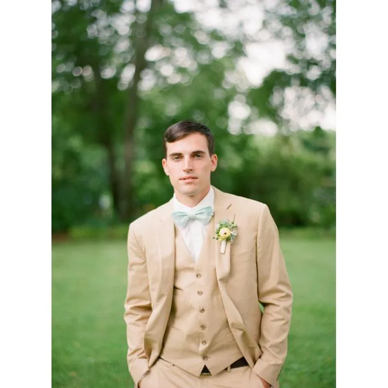 Erkekler Suits Blazers Son Tasarım Kostümü Homme Khaki Düğün Erkek İnce Fit Smokin 3 Parça 3 Parça Özel Damat Erkek Takım Blazer Prom Ternos