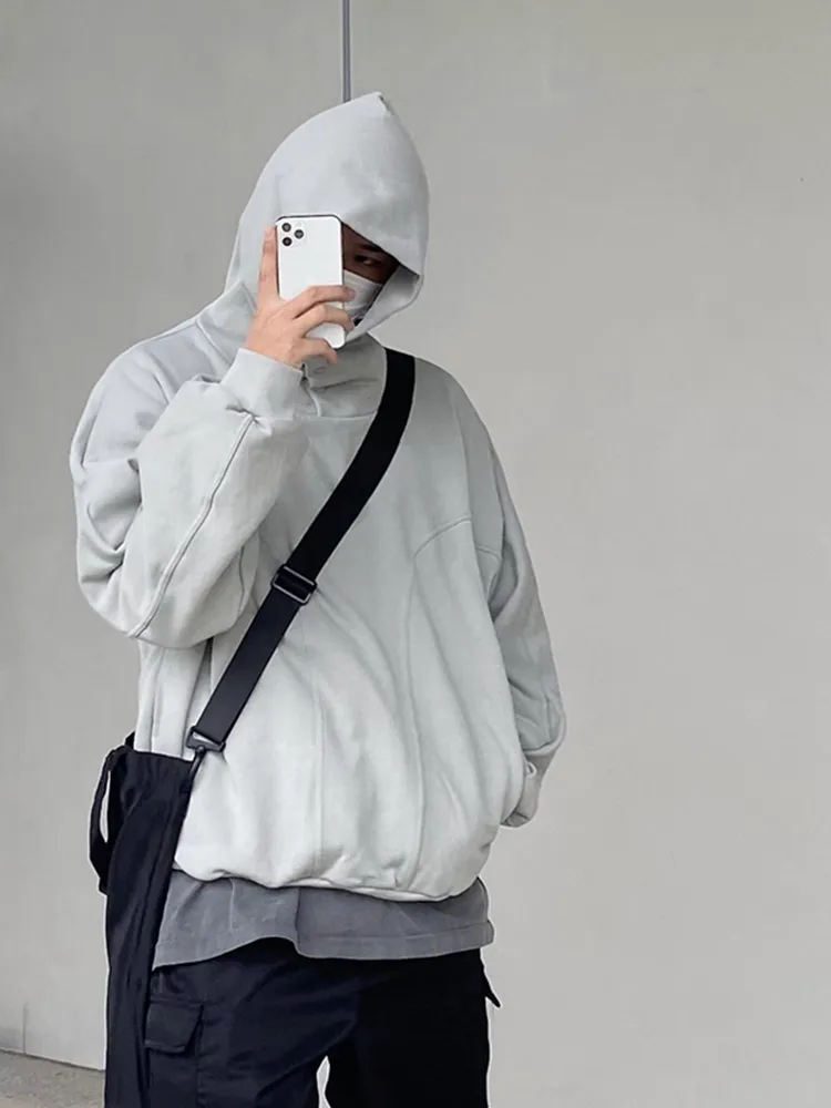 Grailz Proje Erkekler Gri Hoodie Düğmesi Kapalı Hoodie Sweater Boxy Büyük Boyutu Hoodie Erkek Moda Top