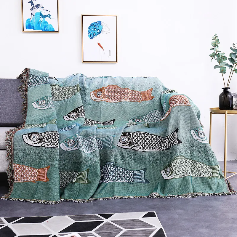 Coperte Tessili City Ins Modern Simple Koi Fish Pattern Divano Asciugamano Decorazioni per la casa Coperta da tiro Comodo tappeto morbido antipolvere 230518