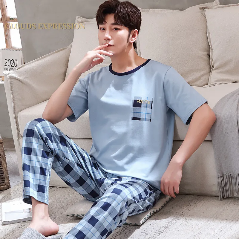 Ropa De Dormir Para Hombre Verano De Punto Pj Conjuntos De Pijamas