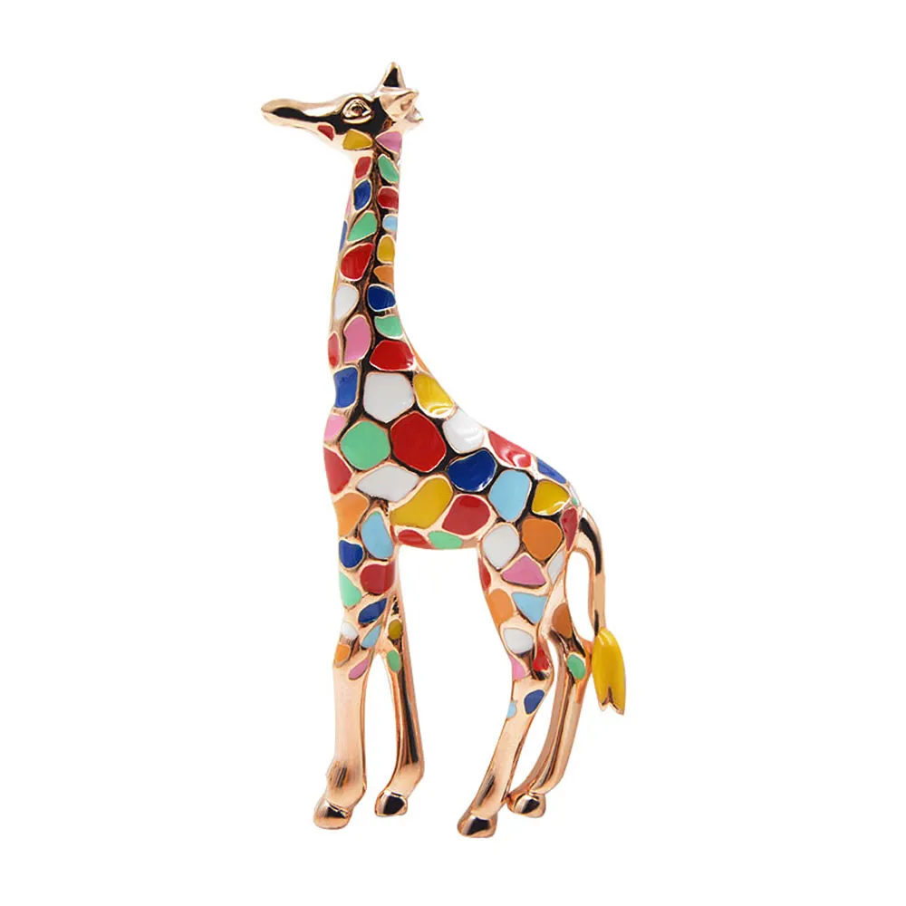 Colorful Giraffe Shape Brooch for Women Cute Enamel Animal Pin Fashion Jewelry Gold Plated Artificial Gemstone Exquisites Brooch