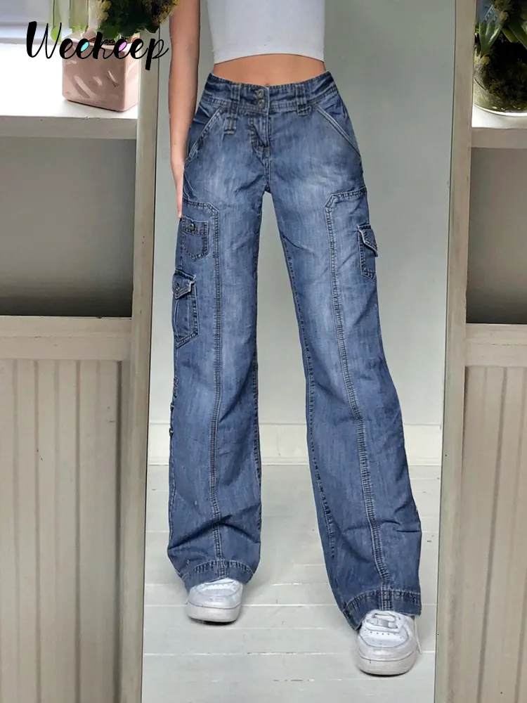 Womens Jeans Weekeep Y2k Jeans Streetwear Women High Waist Jeans