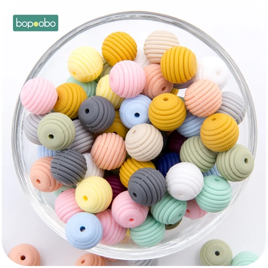Baby Teethers Toys Bopoobo Silicone Spiral Beads 20st 15mm Round DIY Nursing Jewelry Accessories Honeycomb Bpa Free Teether 230518