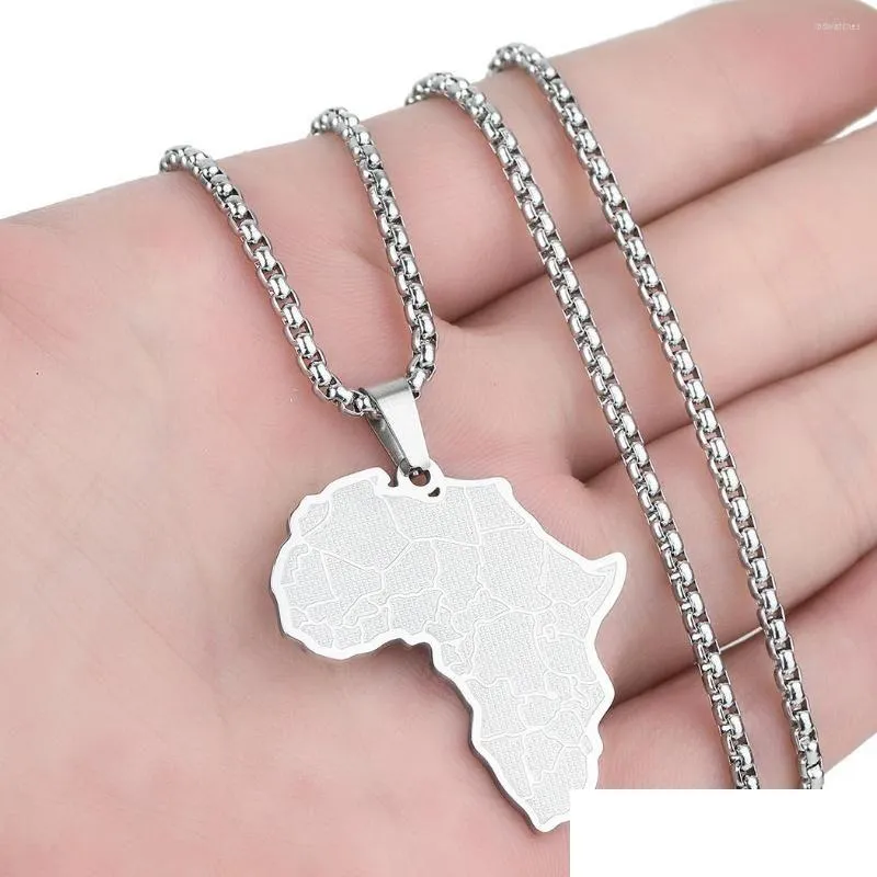 Pendentif Colliers Qiamni En Acier Inoxydable Afrique Carte Pays Collier Ras Du Cou Collier Chaîne De Mode Bijoux Amis Cadeaux De Fête Pour Wom Dh0Ys