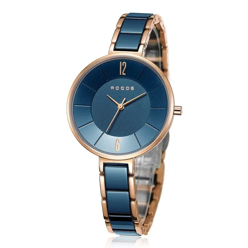 ROCOS Ceramic Quartz Small Gold Watch Womens Elegant Luxury