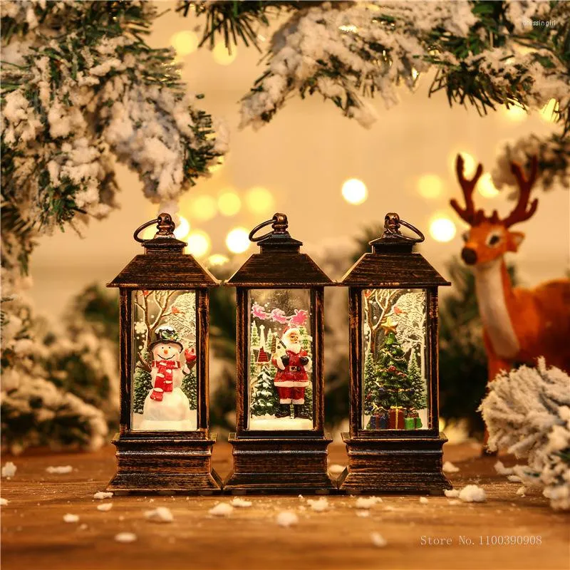 Mum Tutucular 2023 Hediye Led Noel kristal ışıkları döner Glitter Noel küçük fener pille çalışan tutucu deco