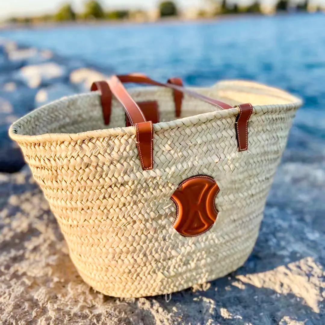 Ontwerper Raffia TRIOMPHE klassieke mand weekend strandtas Dames clutch handtas Crossbody Heren shopping handtas luxe tote Straw weave city bucket Schoudertas