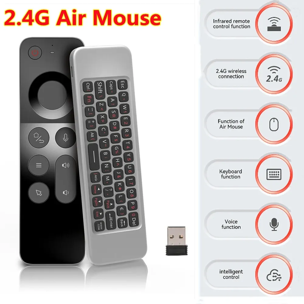 W3 2.4G Wireless Mini Air Mouse Giroscopio IR Learning Smart Voice Telecomando con tastiera completa per Android TV BOX PC