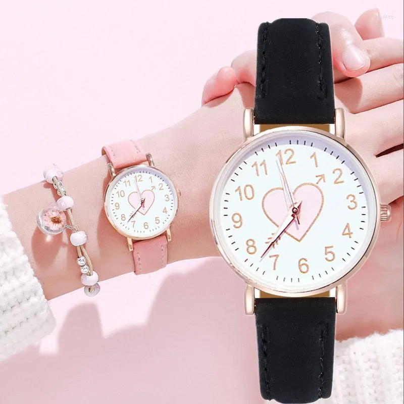 Montres-bracelets marque de mode mignon coeur femme Quatz montres petit cadran bracelet en cuir femmes filles cadeau horloge