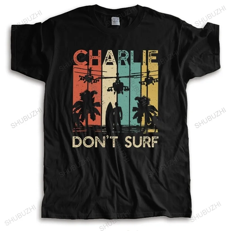 Herr t-shirts vintage charlie inte surfa t shirt män bomull casual t-shirt kort ärm militär vietnam krig apokalypse nu tee toppar kläder 230519