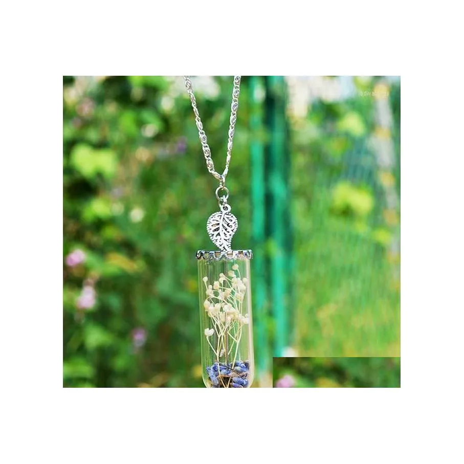 Pendant Necklaces Fashion Diy Handmade Glass Er Dried Flower Necklace For Women Lavender Female Trendy Plant Specimen Drop Delivery Dhw4R