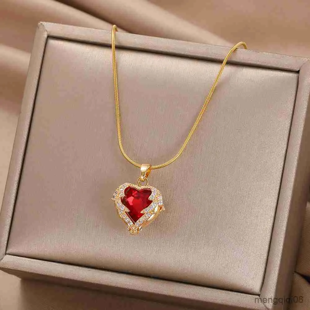 Zarte Emaille-Herz-Anhänger-Halsketten für Frauen, Goldfarbe, Schwarz, Rot, Liebestropfen-Halsketten, Modeschmuck. Kostenlose Lieferung