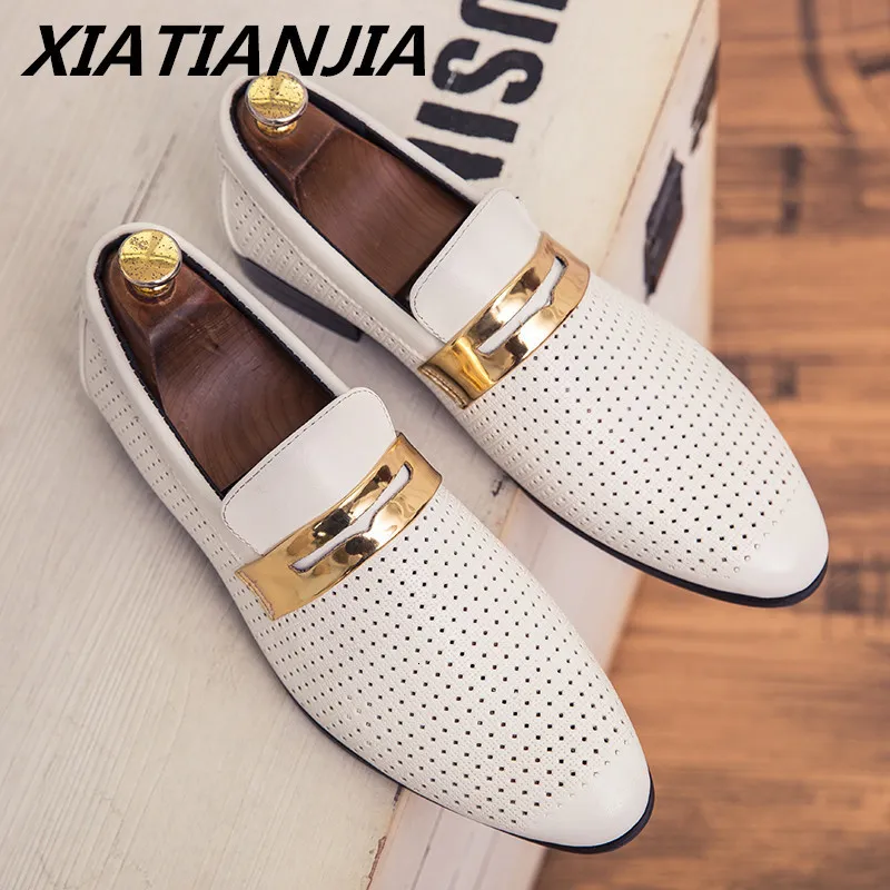 Dress Shoes Men Shoes Summer Hollow Breathable Casual Two-layer Leather Shoes Men Dress Wedding Loafers Men's Moccasins Tenis Masculino 230518
