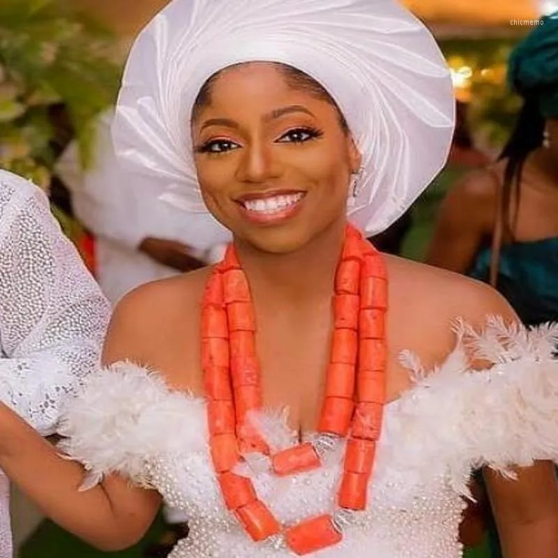 Halskette Ohrringe Set Mode Afrikanische Nigerian Hochzeit Armband Große Größe Orange Korallen Perlen Schmuck Für Frauen