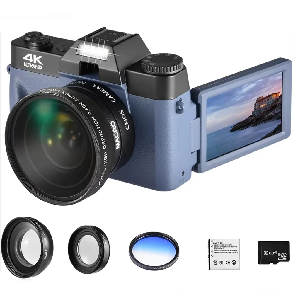 Appareils Photo Numériques Objectif Macro 4K Appareil Photo Numérique Écran Flip Caméscope Selfie 48MP Vlog WIFI Webcam Enregistreur Vidéo Vintage 16X Grand Angle 230518