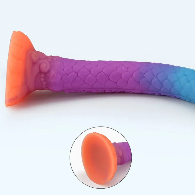 Spielzeug für Erwachsene Super langer leuchtender Analdildo Bunter leuchtender Drachendildo für Frauen Weicher Buttplug mit Saugnapf_voghion.com