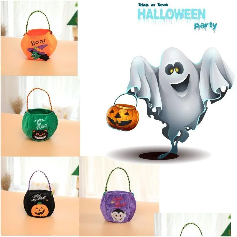 Andere feestelijke feestartikelen Kids Halloween Candy Bags Gold Veet Pumpkin Heksen Emmer Truc or Treat Pot Decoration Drop Dhsyz