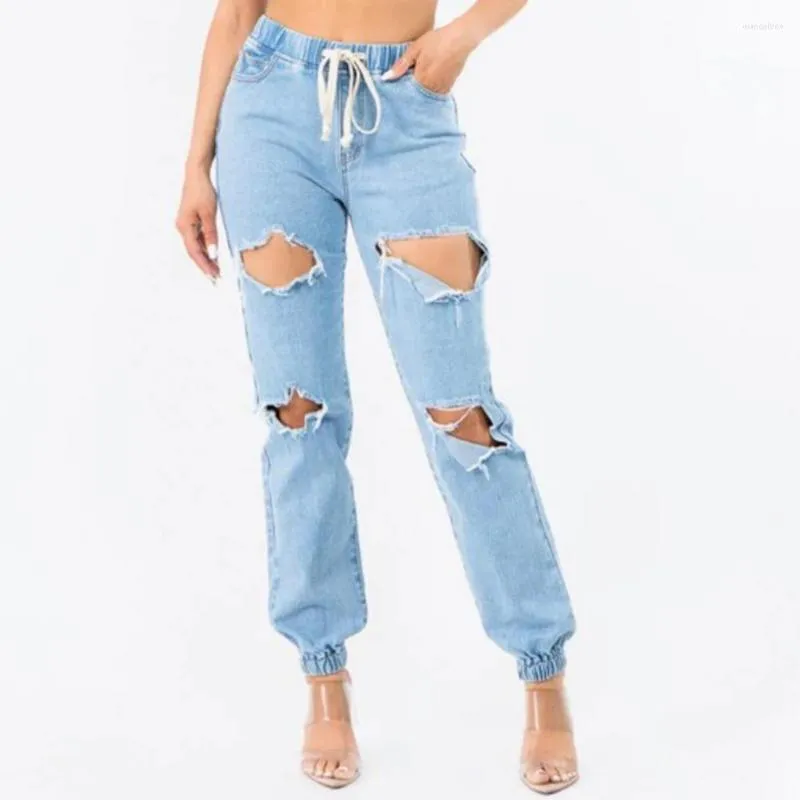 Dżinsy damskie oddychające kurczenie się odporne na elastyczne talii chude dżinsowe spodnie do zakupów
