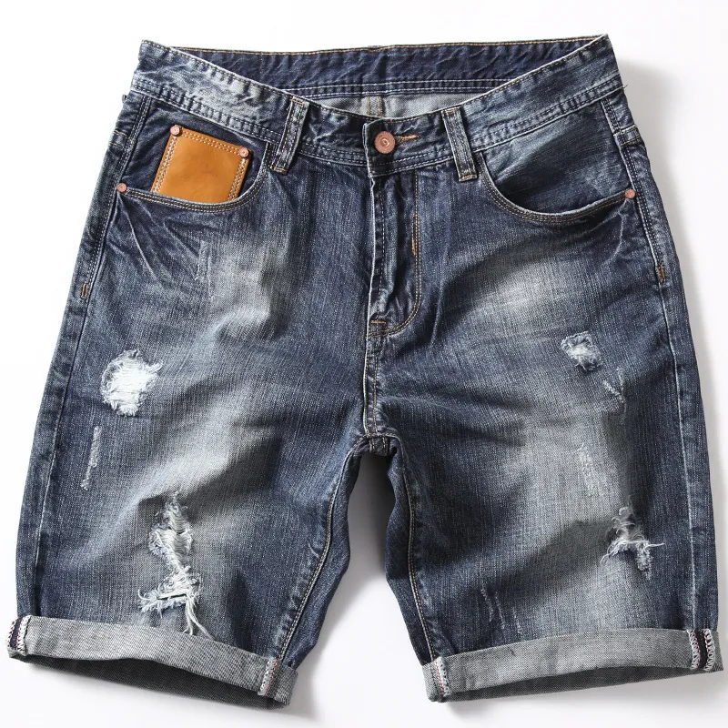 Men's Shorts Summer Men's Denim Shorts Fashion Slim Fit Elastic Cotton Blue Wash Ripped Jeans Male Brand Clothes 42 230519