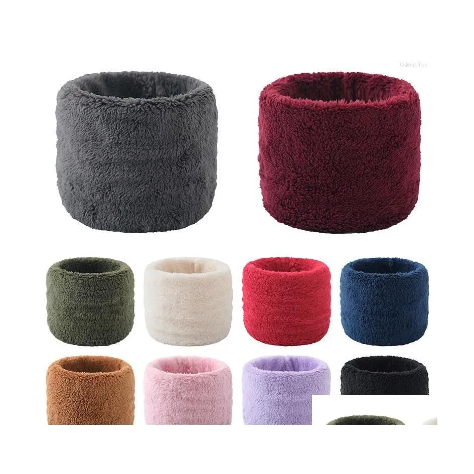 Scarves Unisex Winter Plush Ring Scarf Women Men Soft Circle Snood Ear Protection Headgear Headband Warm Neck Warmer Drop Delivery F Dhwl3