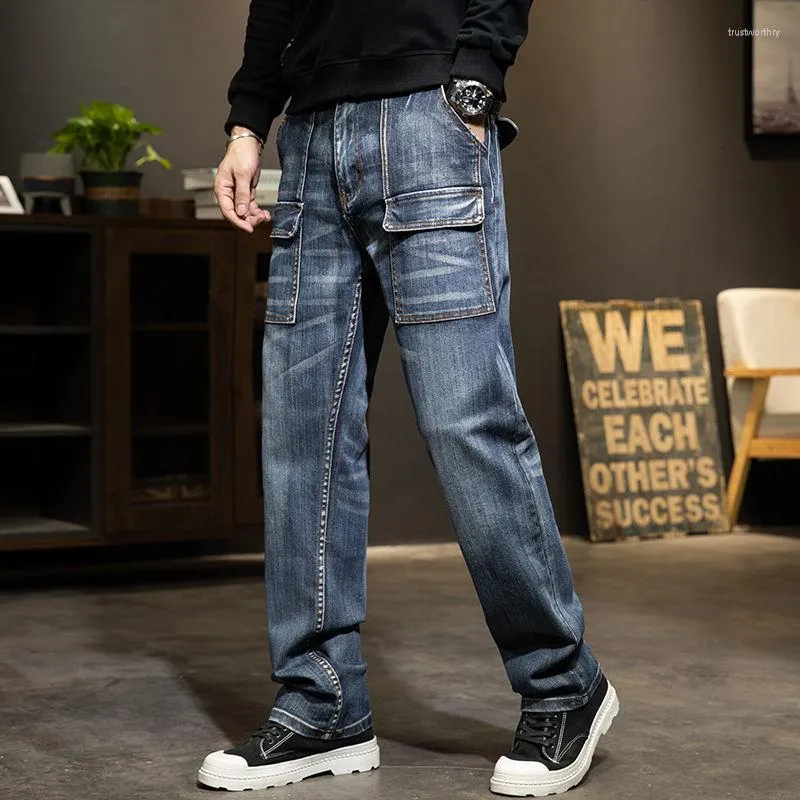 Men's Jeans 2023 Autumn Men's Classic Regular Fitted Stretch Denim Fashion Business Casual Long Straight Trousers Q34