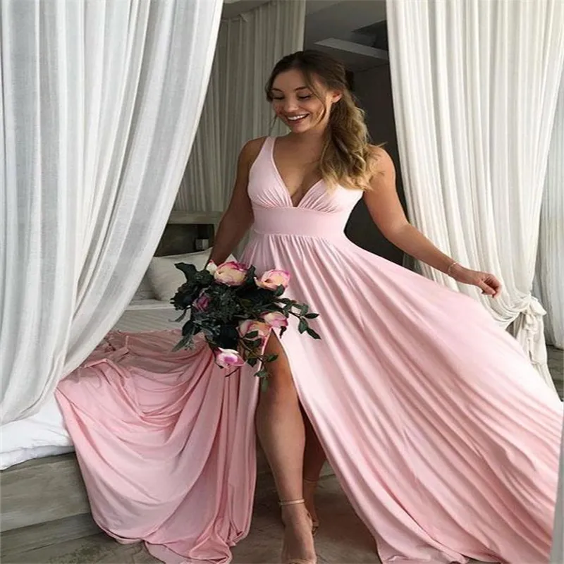 Livraison Plus Rapide Robe De Bal Bleu 2024 Robe De Soiree Sexy Divisee En V Split Pour Plage Boho Danse Fete Du 78 16 DHgate