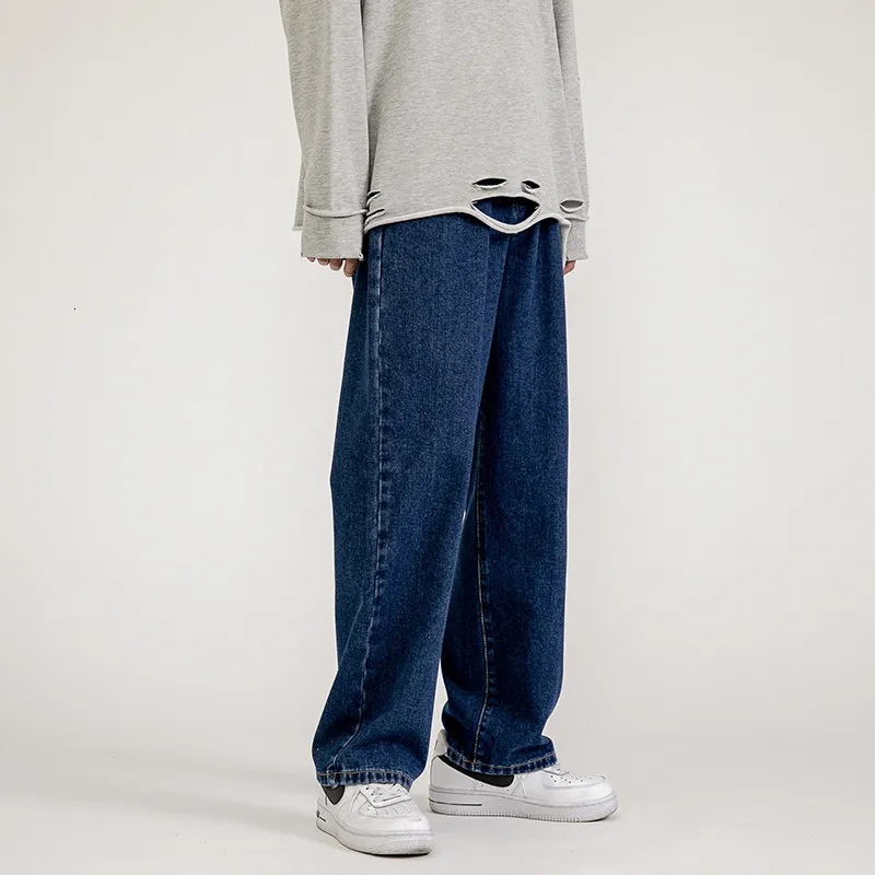 Mens Jeans Korean Fashion Baggy Classic Unisex Man Straight Denim Wideleg Pants Hip Hop Bagy Light Blue Grey Black 230519